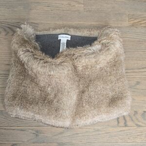 Calvin Klein Tan and Cream Faux Fur Scarf